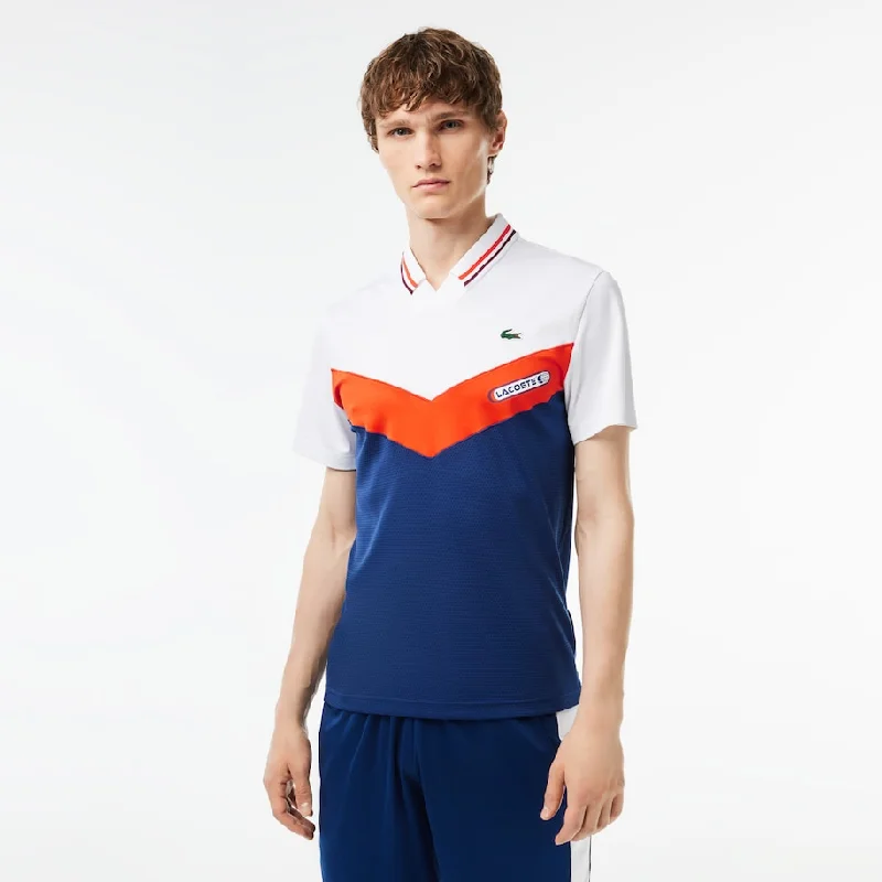 Men's Lacoste Tennis x Daniil Medvedev Slim Fit Seamless Polo  White / Orange / Bordeaux / Navy Blue Vintage Men's 1970S Disco