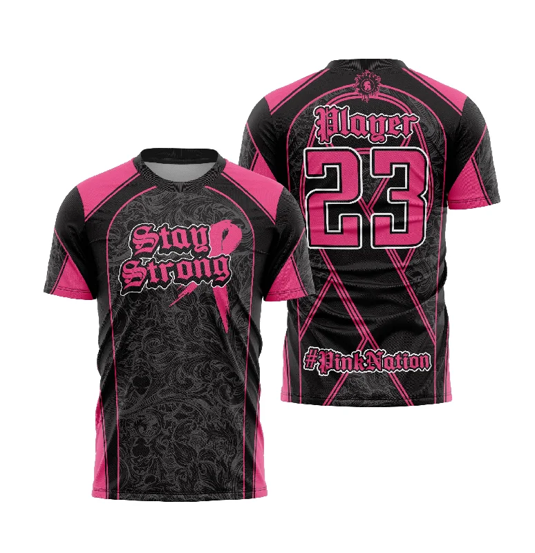 Stay Strong Mens Full Dye Jersey Cancer Awareness Black Casual Men's Short