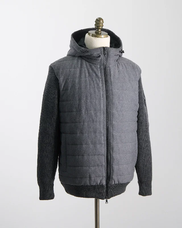 Wool Full Zip Sweater With Quilted Cotton Fabric Casual Men's Japanese 