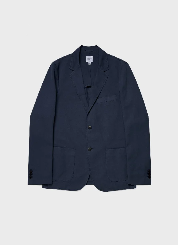 Men's Cotton Linen Unstructured Blazer in Navy Modern Men's Tech