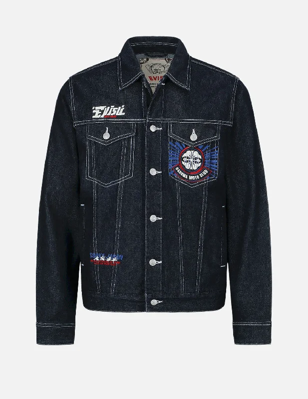 Motorcycle Daruma Embroidered Denim Jacket Practical Men's Quick