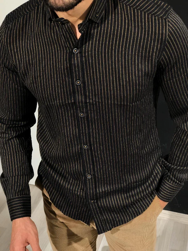 Ladalii Slim-Fit Striped Shirt black Tailored