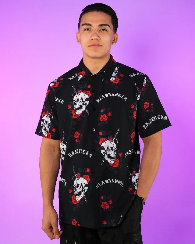 Skull & Rose Basshead Hawaiian Shirt Monochromatic All