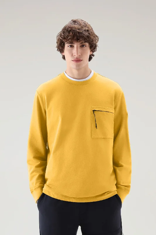 Crewneck In Pure Cotton Fleece With Zip Pocket Fire Yellow Unique Men's Patch