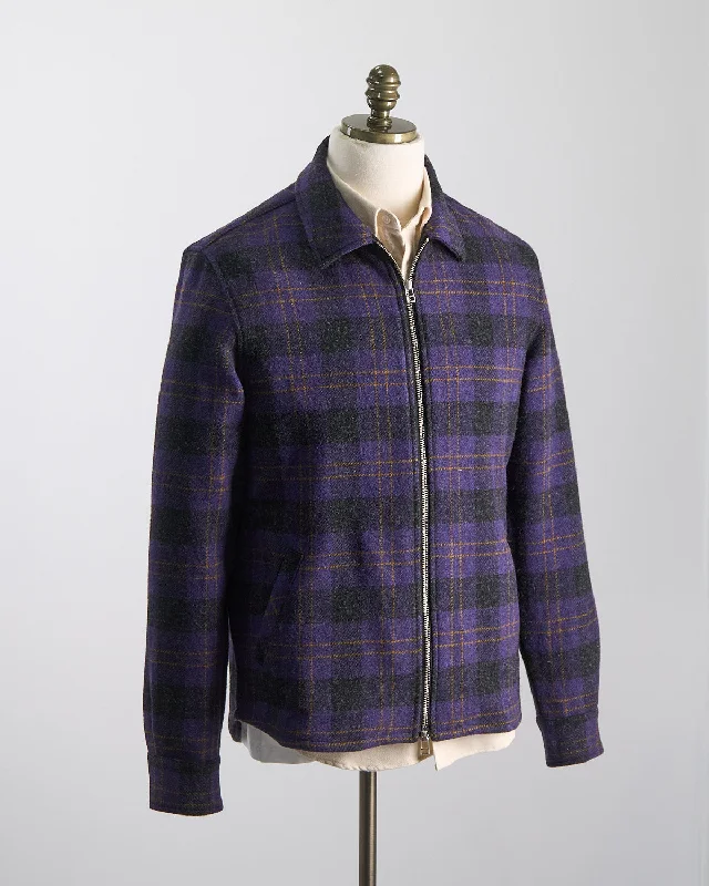 Plum Plaid Wool Zip Overshirt Stylish Men's Neon