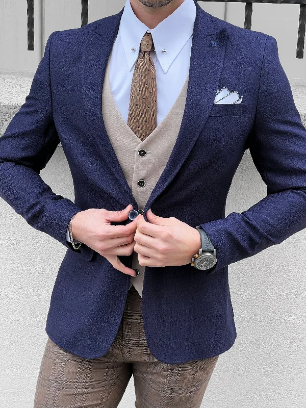 Louis Slim Fit High Quality Navy Blue Blazer Unique Men's Upcycled