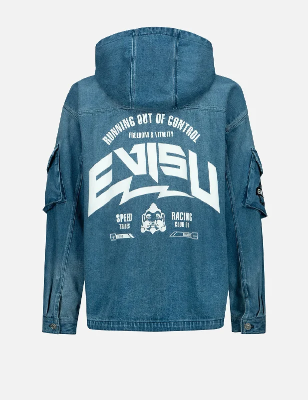 Seagull Embroidery Hooded Denim Jacket Bold Men's Statement