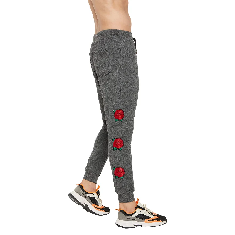 CHARCOAL OVERSIZED ROSE PATCHED JOGGERS Casual Men's Short