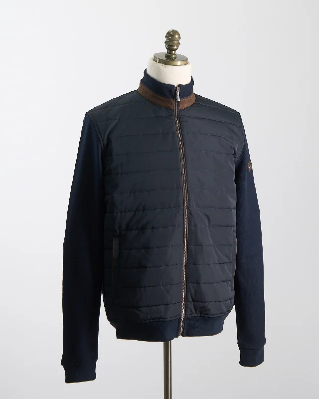 Mid Season Quilted Mix Media Sweater Jacket Unique Men's Patch