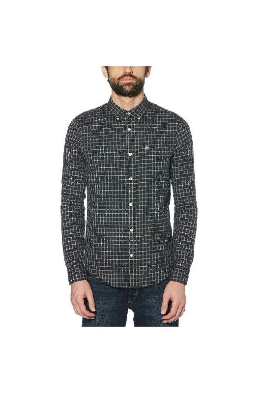 Original Penguin Dobby Check Long Sleeve In True Black Trendy Men's Bucket