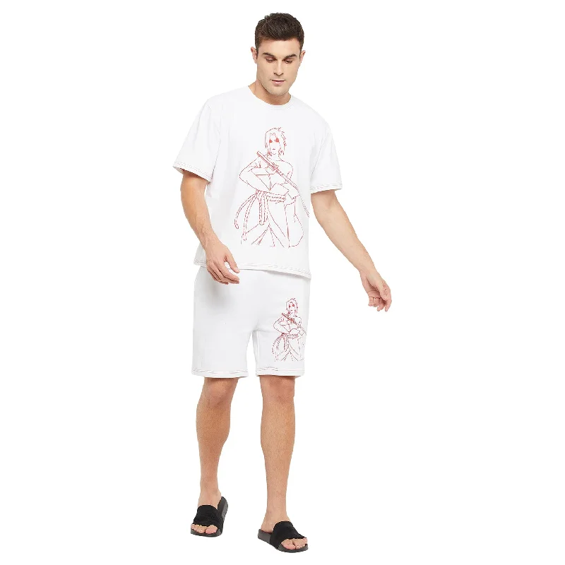 White Naruto Boxy Fit Tshirt and Shorts Clothing Set Refined Men's Hand