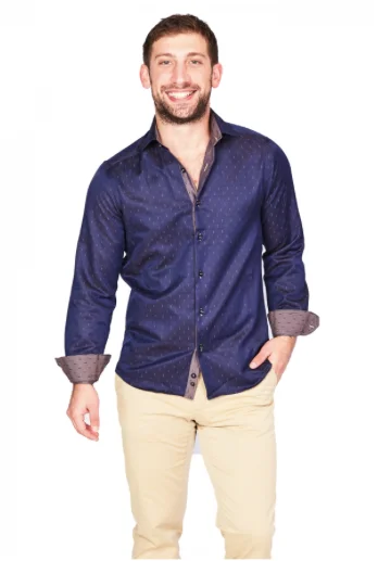 Dark Blue Sport Fit Casual Shirt Modern Men's Tech