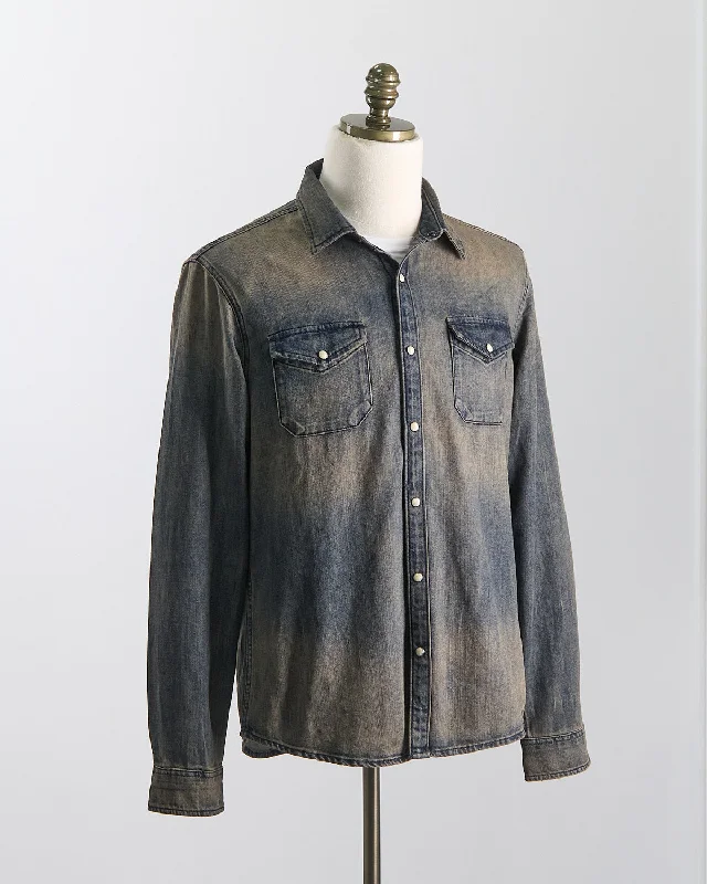 Marshall Western Shirt In Rust Wash Denim Relaxed Men's Beach