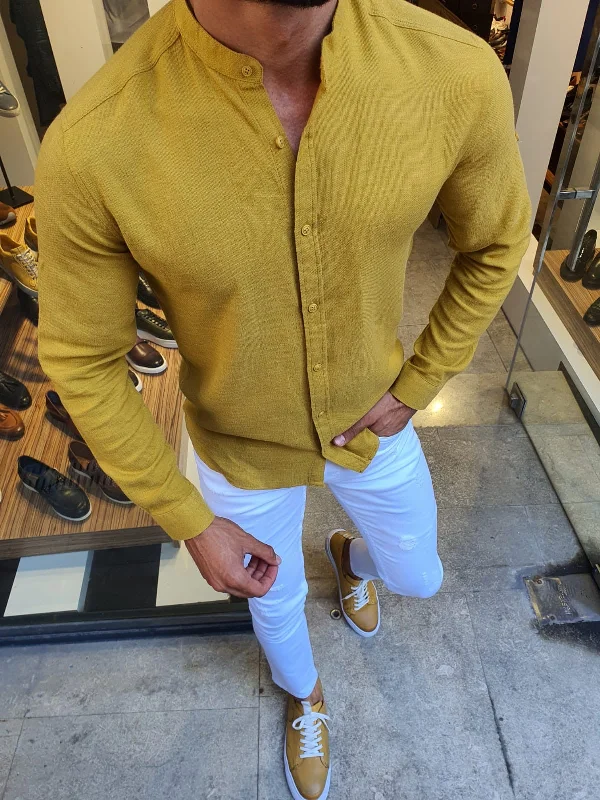 Madison Yellow Slim Fit Cotton Shirt Casual Men's Loose