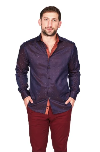 Blue & Orange Sport Fit Casual Shirt Elegant Men's Cashmere