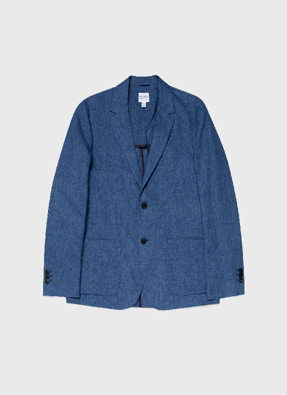 Men's Linen Blazer in Blue Melange Refined Men's Classic 