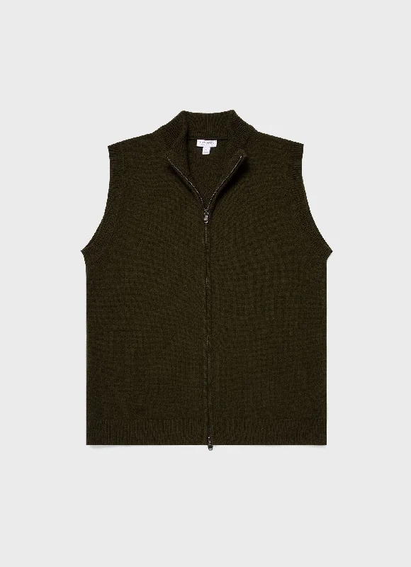 Men's Lambswool Gilet in Dark Olive Sporty Men's Athleisure 