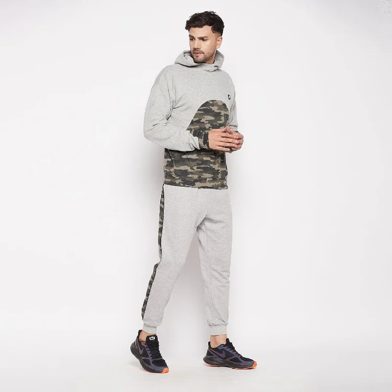 Grey Camo Cut-Sew Sweatshirt and Joggers Combo Tracksuit Masculine Men's Thick