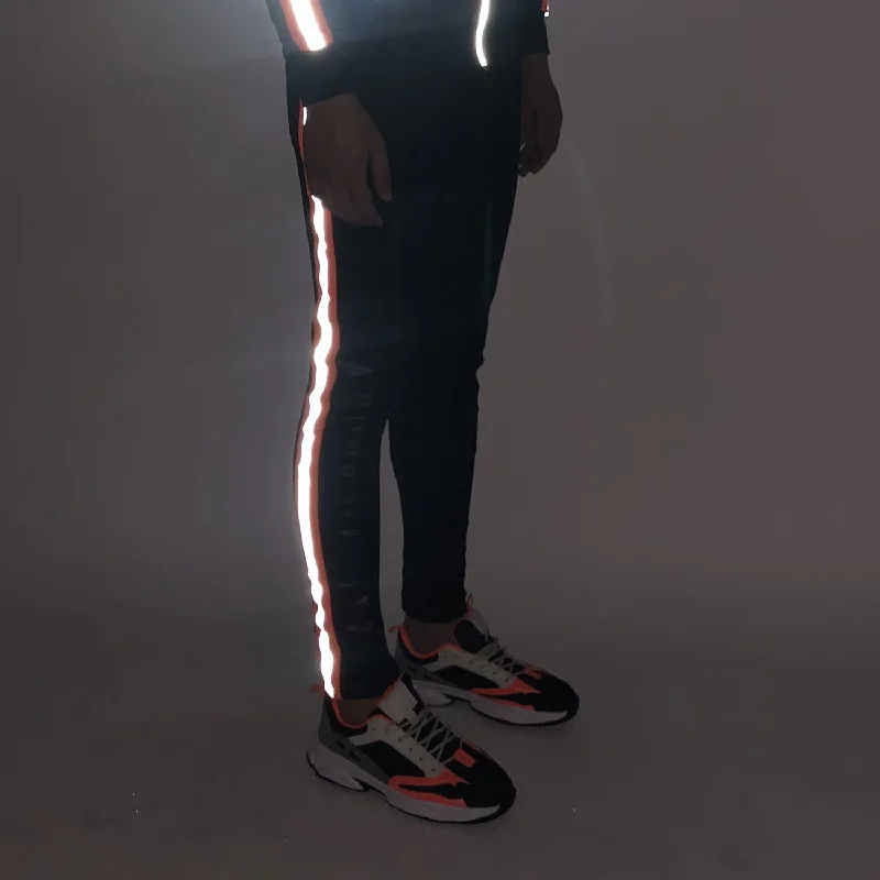 All Black Neon Orange Reflective Joggers Artistic Men's Hand