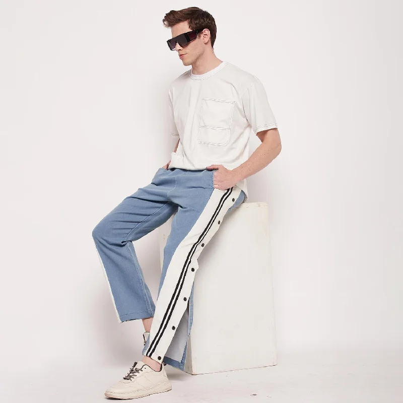 Denim Snapbutton Flared Trackpants Organic