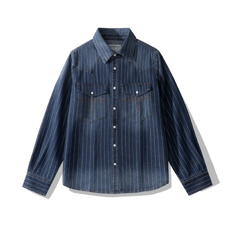 Men's Retro Shirt Classic Striped Denim Shirt Elegant Men's Cashmere