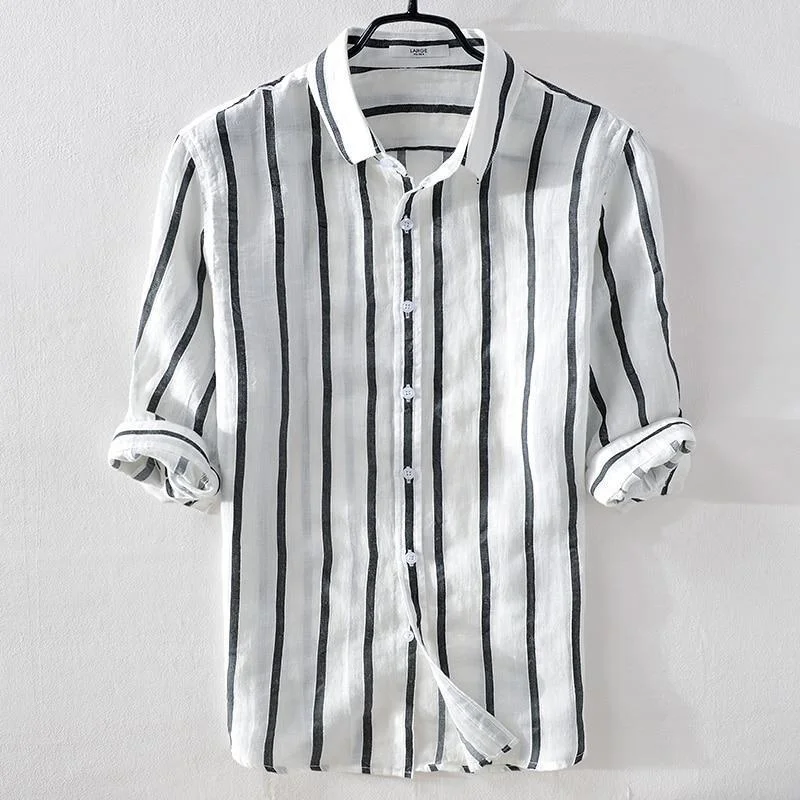 Barulo Stripes Linen Shirt (4 Colors) Refined Men's European