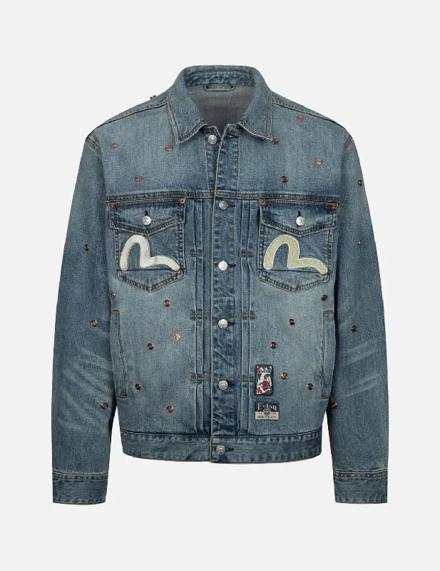 Allover Rivets and Seagull Applique Relax Fit Denim Jacket Adventure