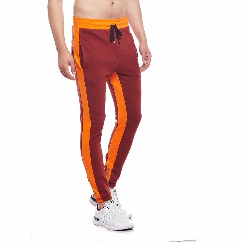 Wine Contrast Zipped Joggers Casual Men's Japanese 