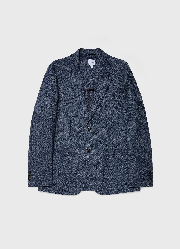 Men's Textured Wool Blazer in Blue Melange Monochromatic All