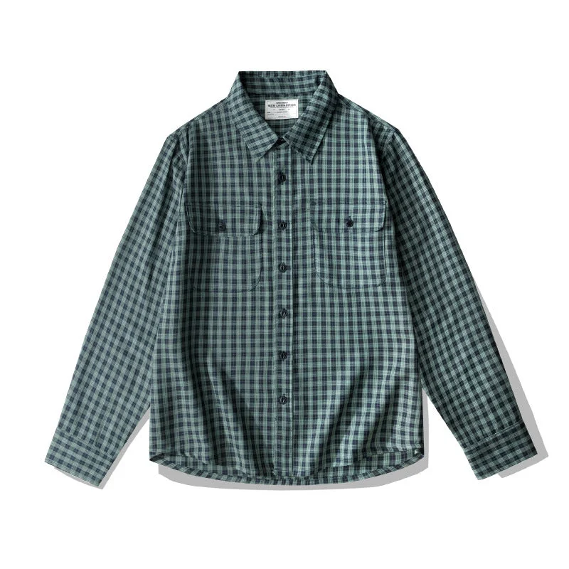 Men's Small Plaid Shirt Vintage Basic Long Sleeve Shirt Sophisticated Men's 