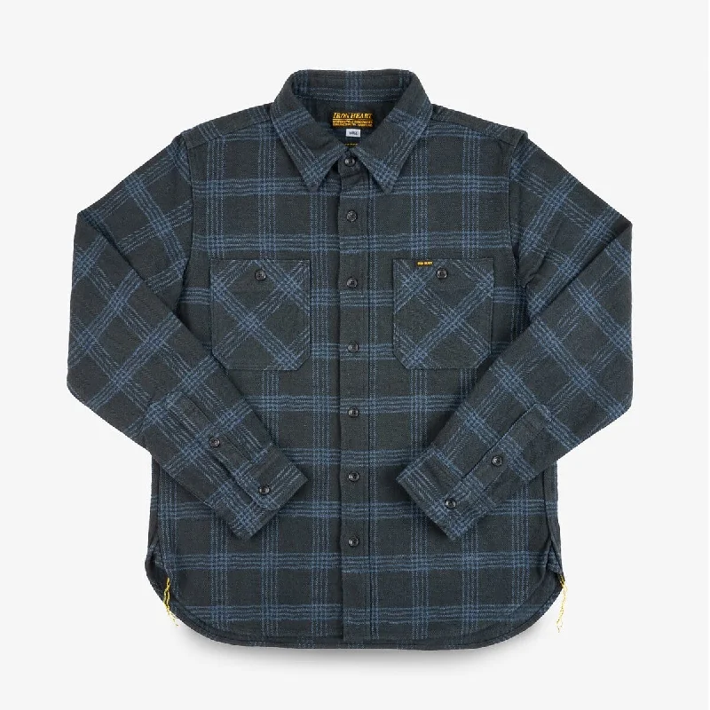 Iron Heart - IHSH-408-BLK - 12oz Slubby Heavy Flannel Check Work Shirt - Black Modern Men's Geometric