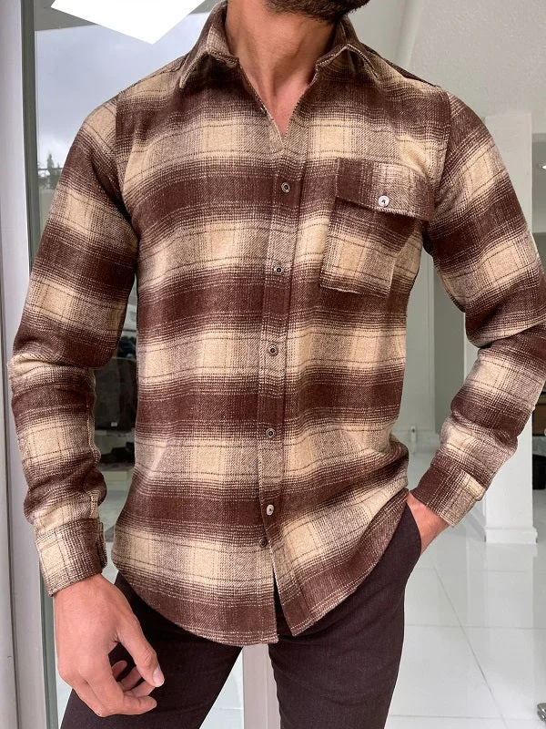 Bojo Brown Slim Fit Plaid Lumberjack Shirt Dynamic Men's Moto