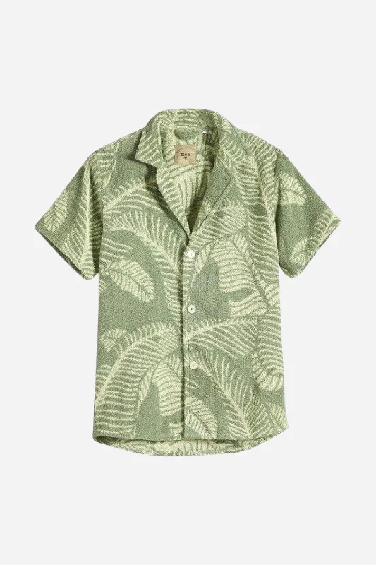 OAS Banana Leaf Terry Button Up Shirt In Green Cozy Men's Sherpa