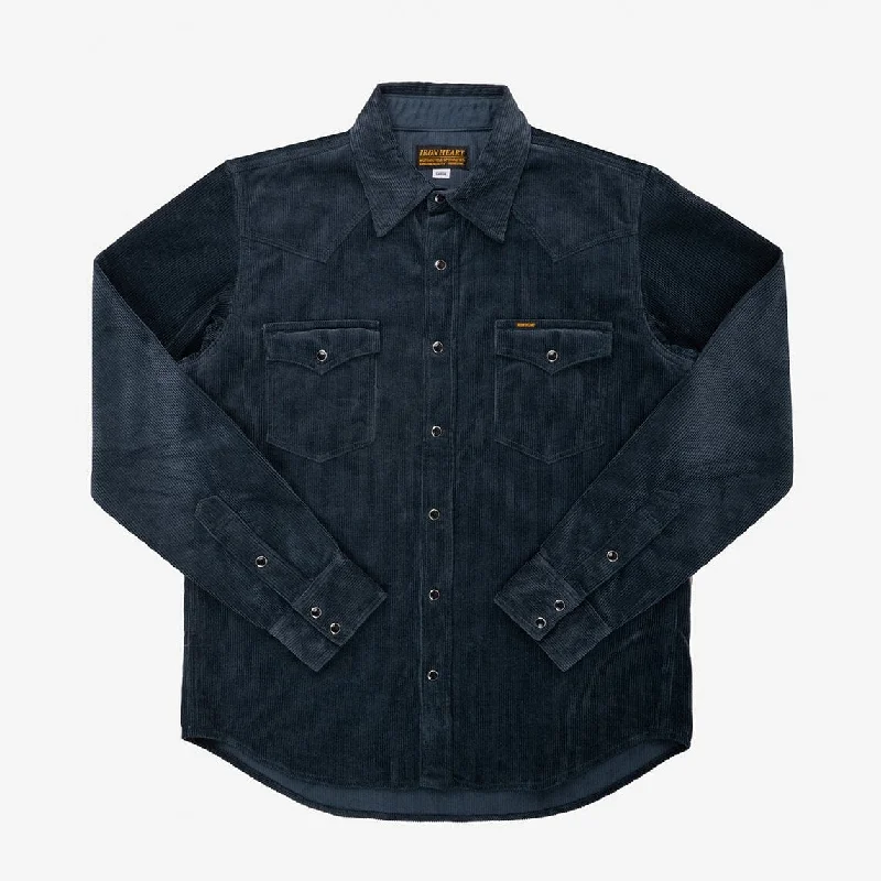 Iron Heart - IHSH-398-NAV - 11oz Corduroy Western Shirt - Navy Trendy Men's Scandinavian