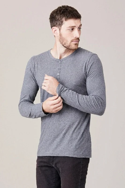 LNA Long Sleeve Button Heather Gray Henley - Men's Street