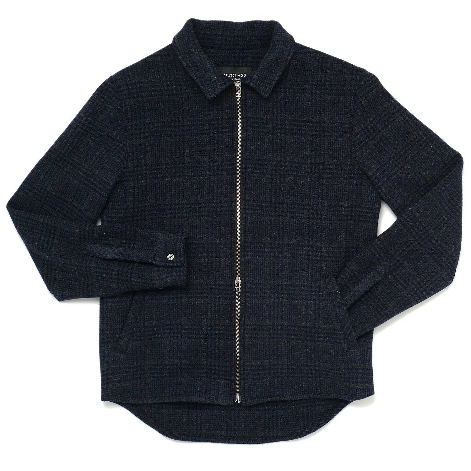 Outclass - Navy Houndstooth Wool Zip Overshirt Rugged Men's Outdoor 