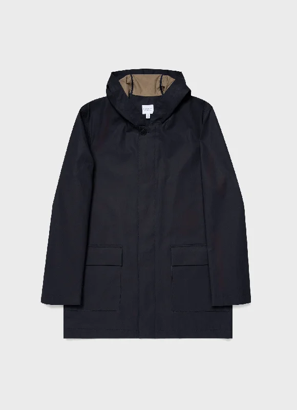 Men's Cotton Bonded Hooded Mac in Navy Elegant Men's Cashmere