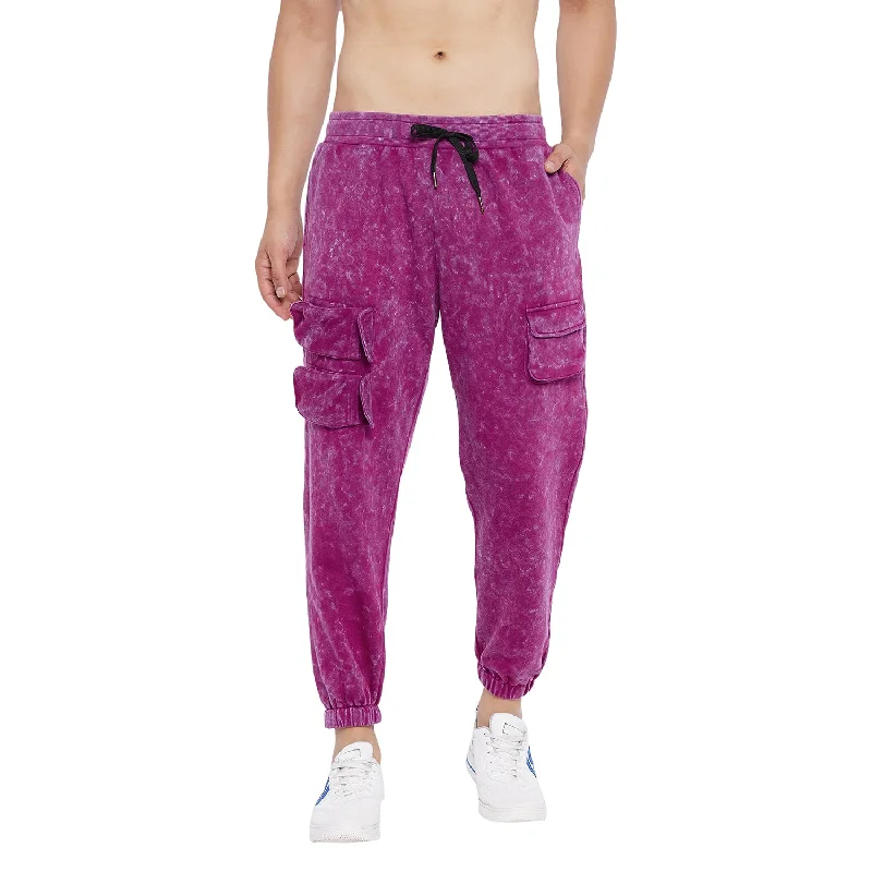 Magenta Washed Oversized Cargo Trackpants Elegant Men's Formal 