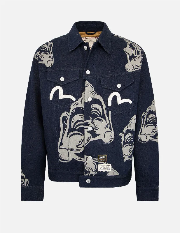 Allover Godhead Print Denim Jacket Minimalist Men's Casual 