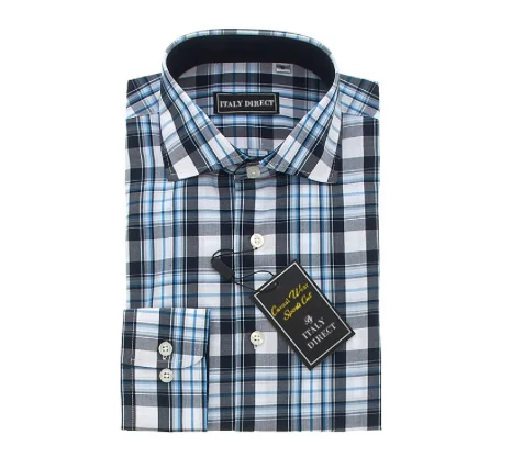 Blue/Black/White Plaid Sport Fit Casual Shirt Sleek Men's Contemporary 