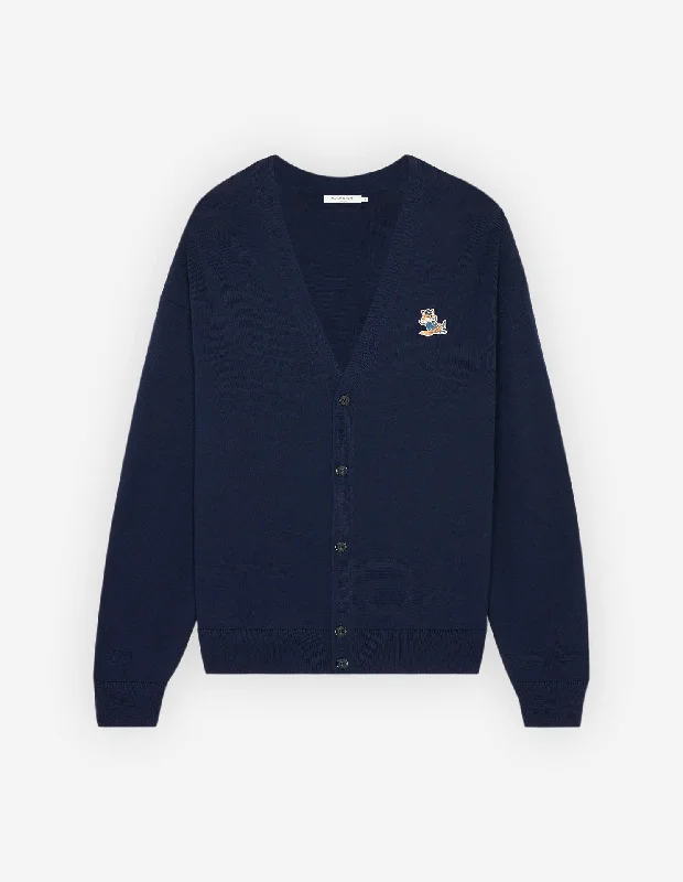 Dressed Fox Patch Relaxed Cardigan Navy Youthful Men's Pop