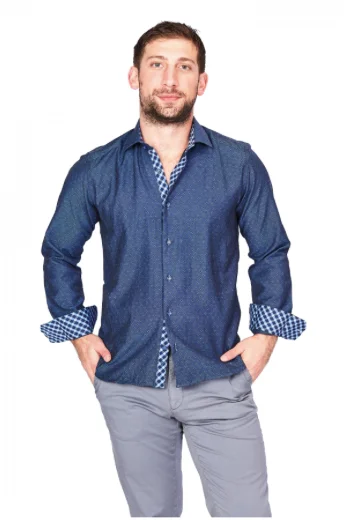 Blue Sport Fit Casual Shirt Preppy Men's College