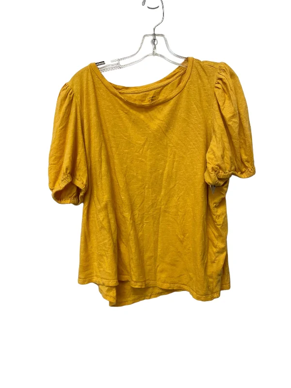 Yellow Top Short Sleeve Basic Clothes Mentor, Size Xxl Polished Men's Silk