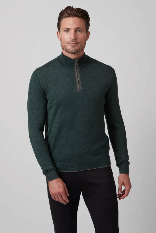 MERINO WOOL 1/4 ZIP - FOREST Confident Men's High