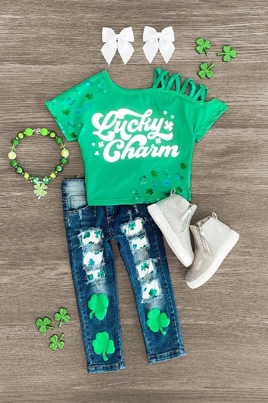 "Lucky Charm" Distressed Denim Set Polished Men's Silk