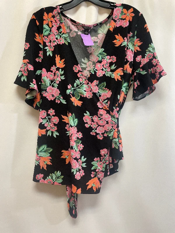 Black & Pink Top Short Sleeve Ann Taylor, Size Petite L Monochromatic Office Style