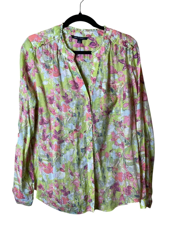 Top Long Sleeve By Zac And Rachel In Floral Print, Size: L Sleek Men's Contemporary 