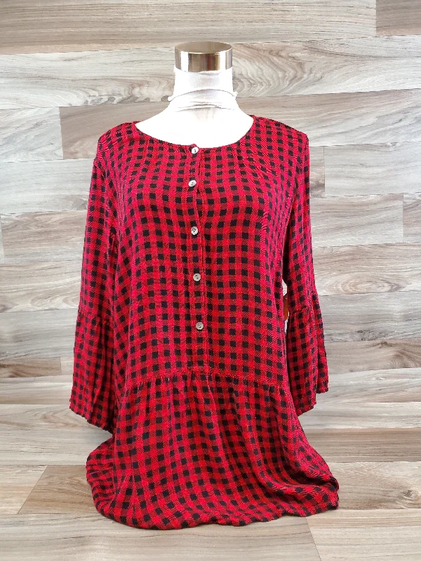 Top 3/4 Sleeve By J. Jill In Plaid Pattern, Size: M Traditional Men's Country