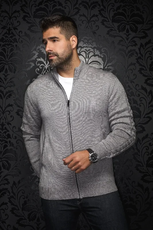 AU NOIR | Merino Wool Sweater | Esteban Med Grey Elegant Men's Formal 