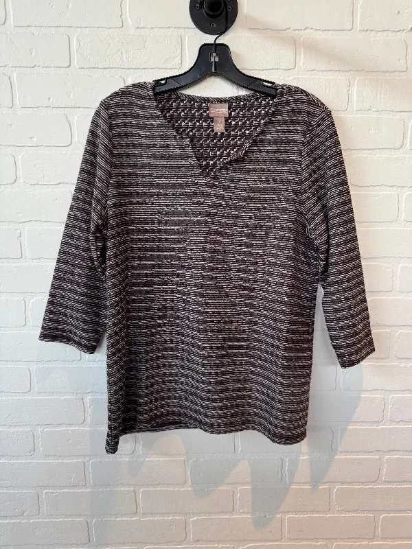 Top Long Sleeve By Chicos In Brown & White, Size: M Adventure